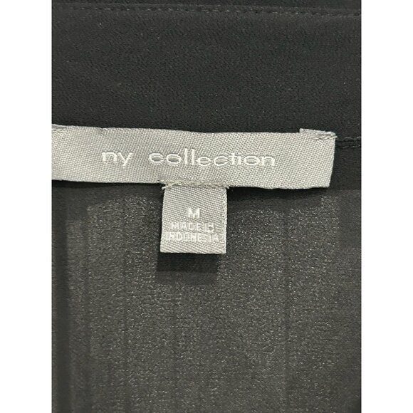 My Collection Medium Black Sheer Long Sleeve Embellished Button-Up Blouse - Picture 5 of 9